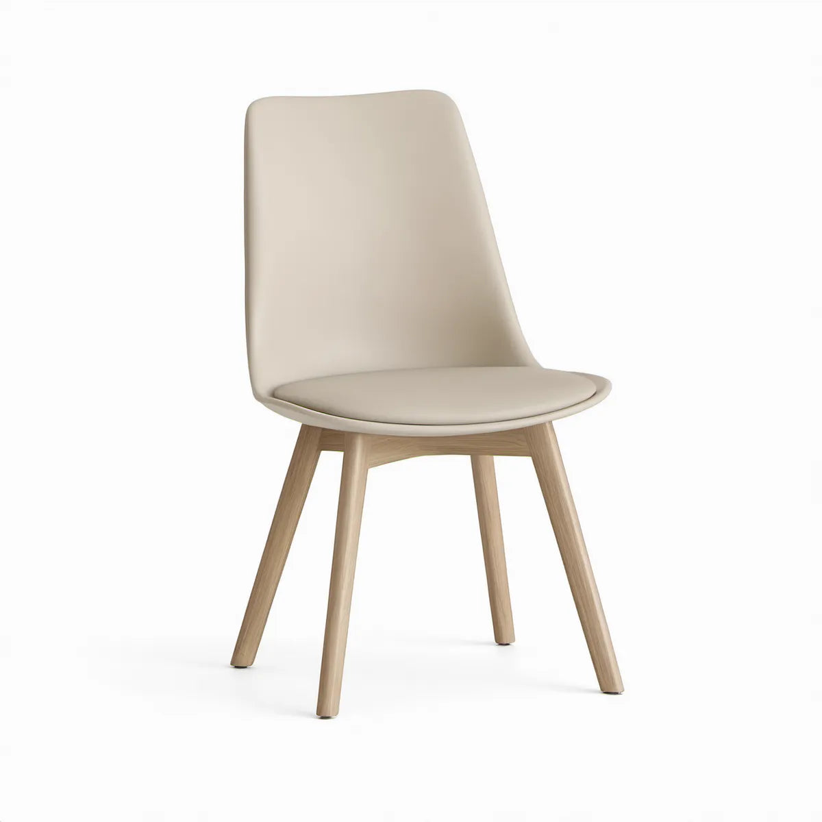 Beige PU Leather Upholstered Dining Chair with Natural Rubberwood Legs, 18.5 x 22 x 32.3 in