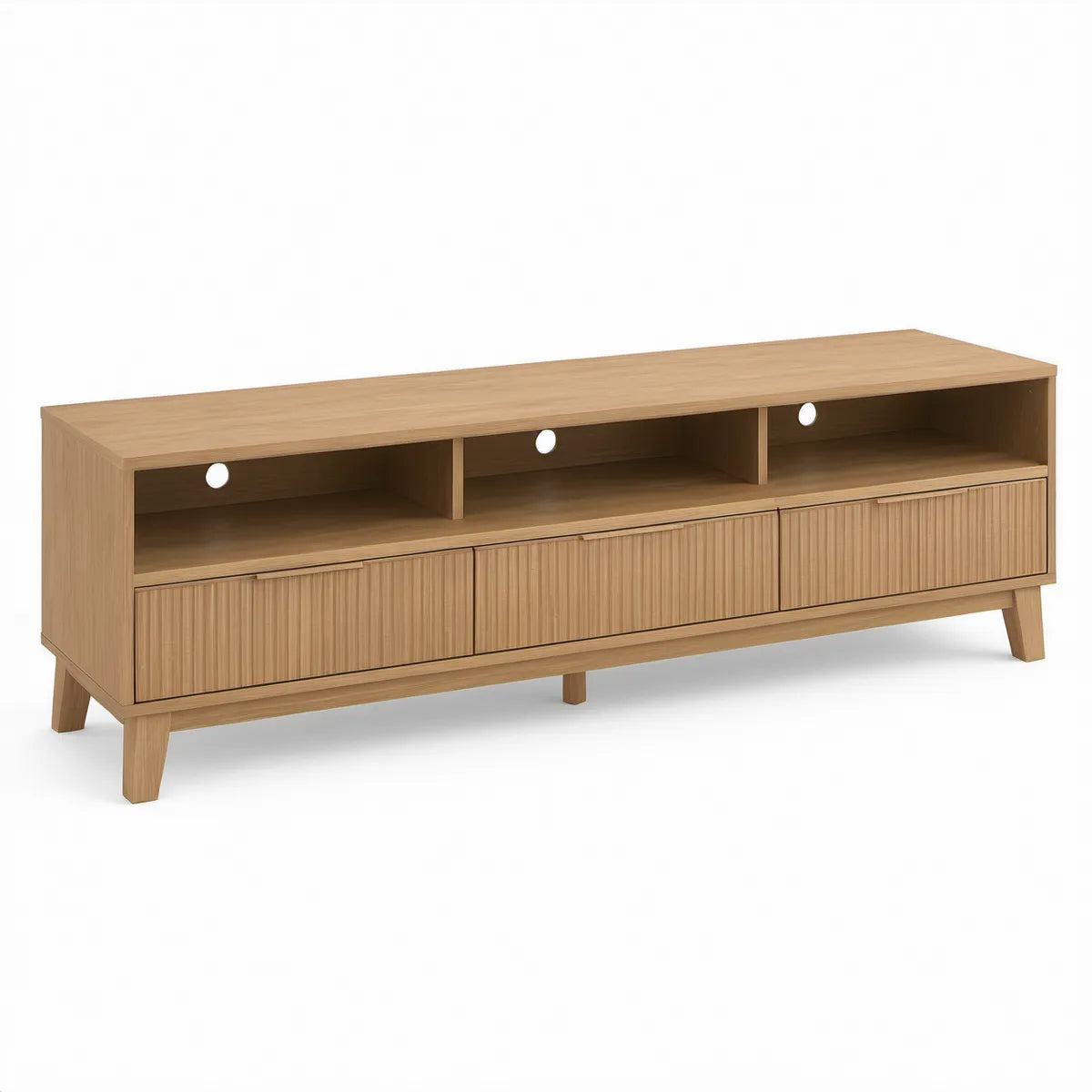 70 x 15.7 x 24 in Natural Oak Engineered Wood TV Stand with 3 Drawers and Open Storage