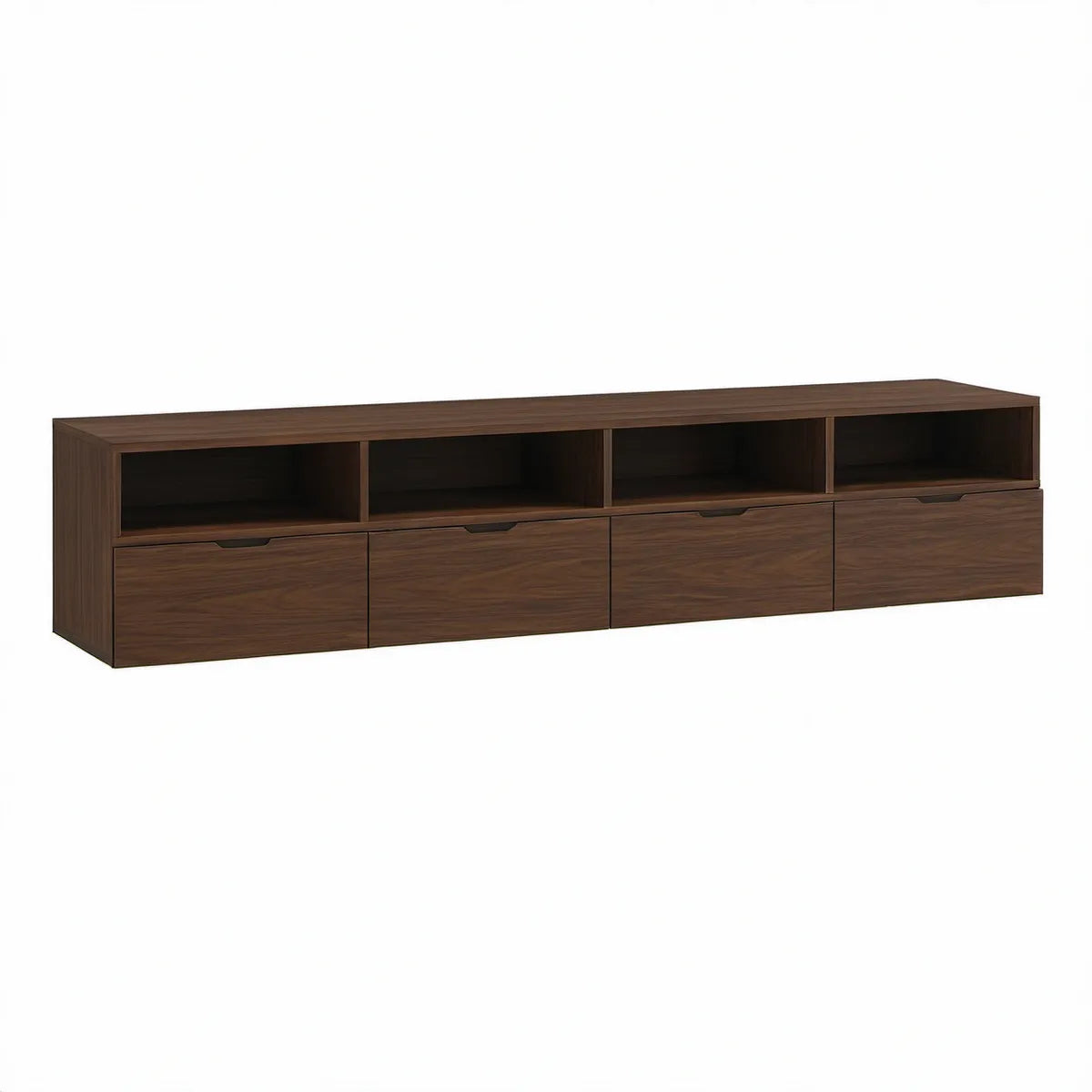 Walnut Brown TV Stand Media Console, 78.7 x 15.7 x 21.7 in, 4 Drawers and 4 Open Compartments