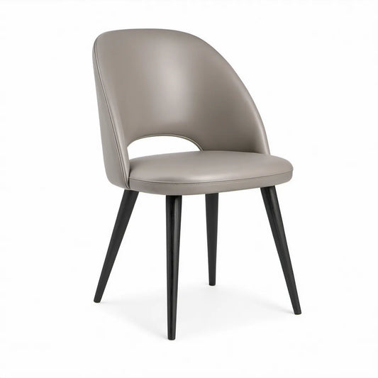 Taupe PU Leather Dining Chair with Curved Back and Black Rubberwood Legs, 49.5 x 56 x 82 cm