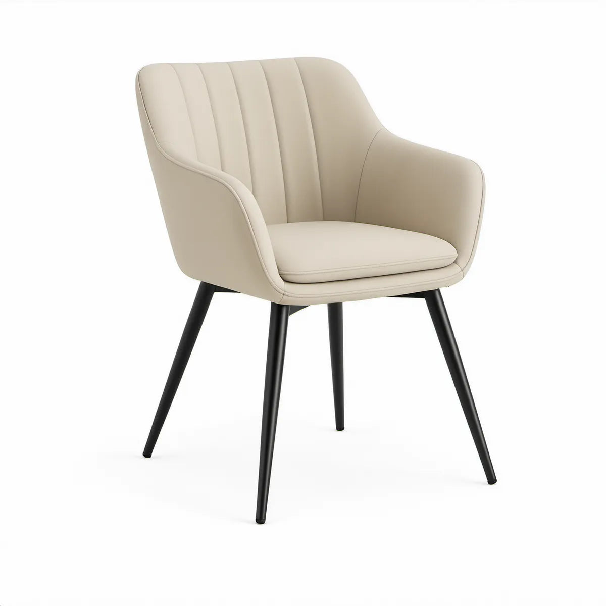 Cream PU Leather Upholstered Dining Armchair with Black Steel Legs, 24.4 x 23.6 x 32.7 in