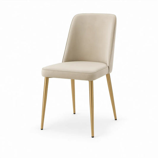 Cream PU Leather Dining Chair with Gold Steel Legs, 18.5 x 22 x 34.5 in