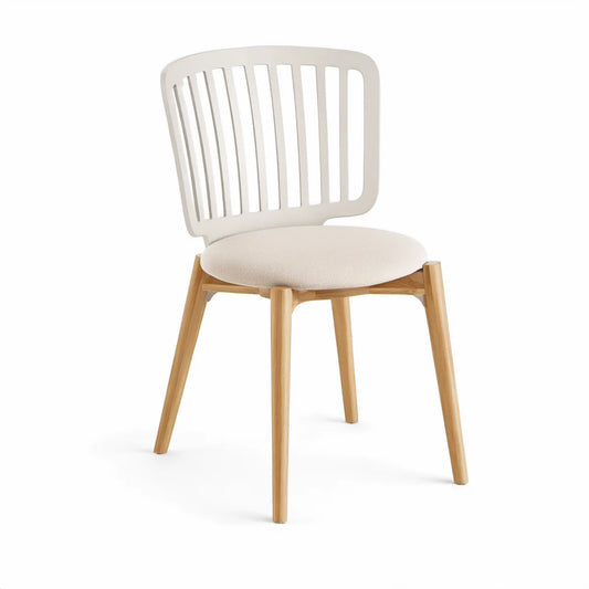 Cream and Natural Slatted Back Dining Chair, 50 x 55 x 82 cm