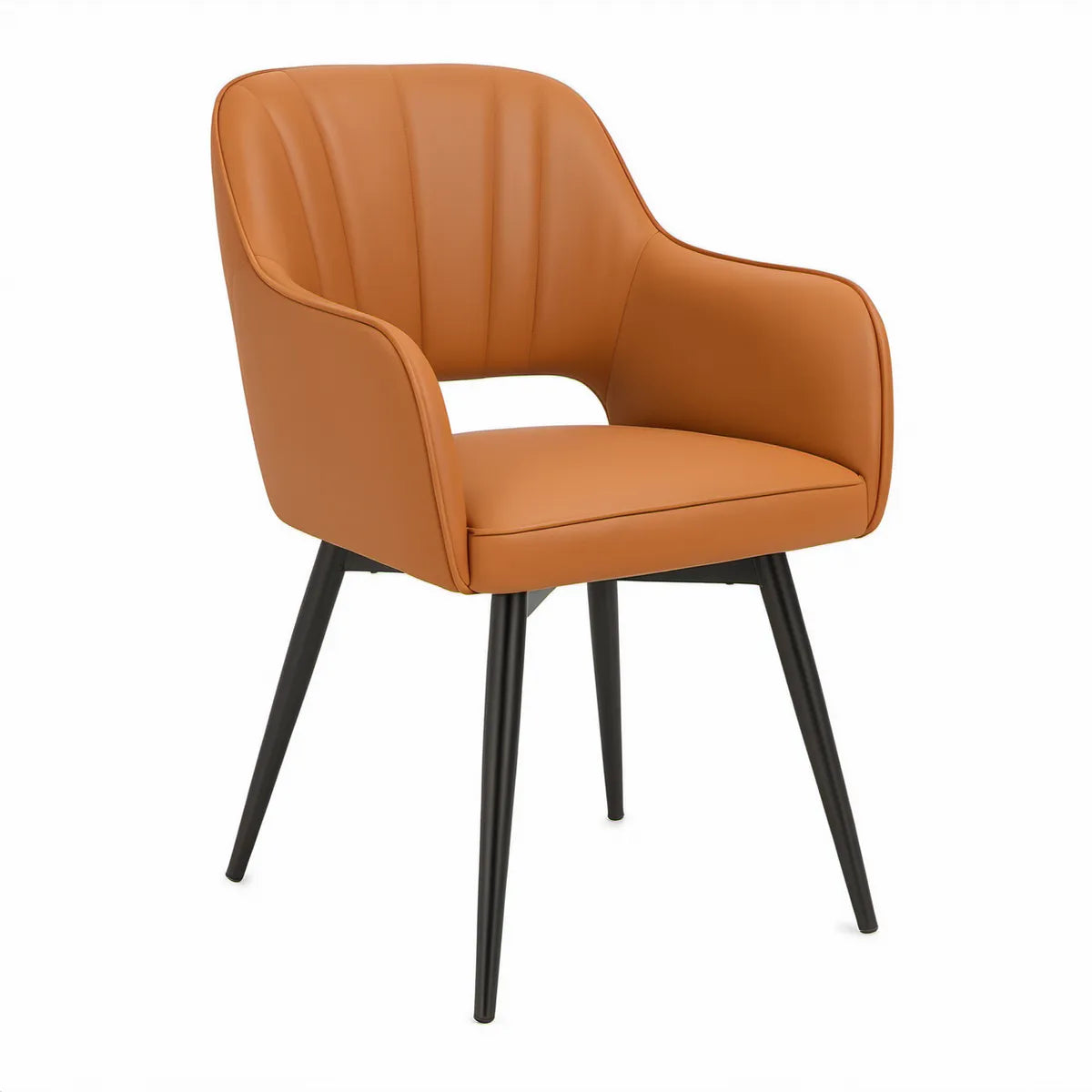 Tan PU Leather Upholstered Armchair with Black Steel Legs, 61 x 60 x 81 cm