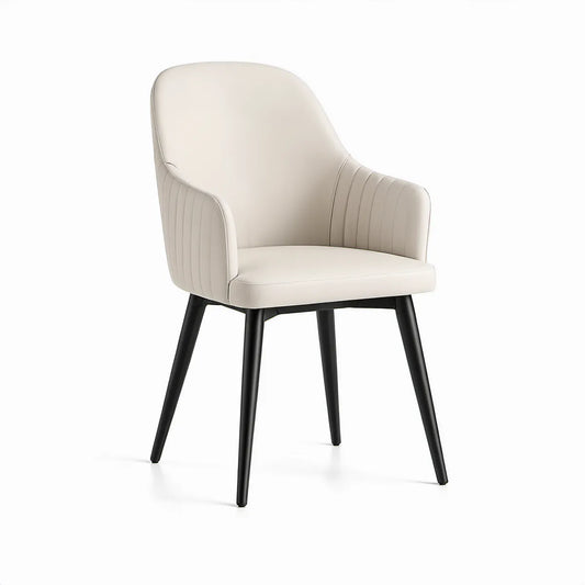 Upholstered Dining Arm Chair, 24.4 x 23.6 x 32.7 in, Cream PU Leather with Black Steel Legs