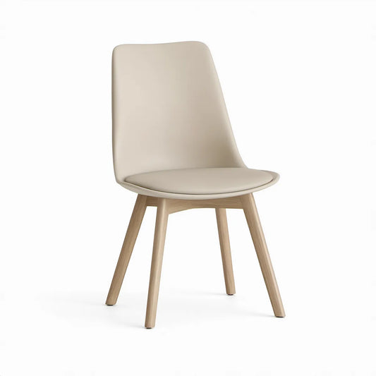 Beige PU Leather Upholstered Dining Chair with Natural Rubberwood Legs, 18.5 x 22 x 32.3 in